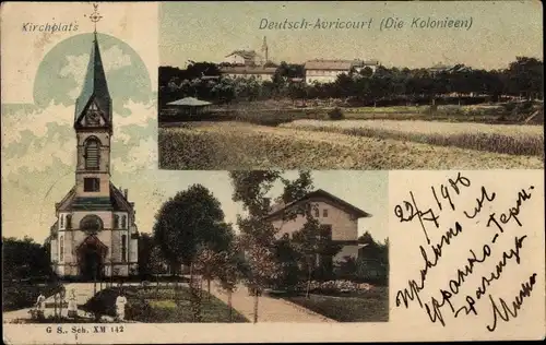 Ak Avricourt Allemand Deutsch Avricourt Meurthe et Moselle, Die Kolonien, Kirchplatz, Kirche