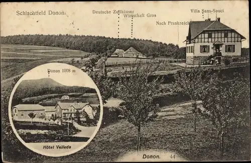 Ak Donon Hohe Donne Elsass Bas Rhin, Schlachtfeld, Hotel Velleda, Wirtschaft Gros, Villa Sanssouci