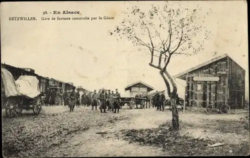 Ak Retzwiller Retsweiler Retzweiler Elsass Haut Rhin, Bahnhof der französischen Armee