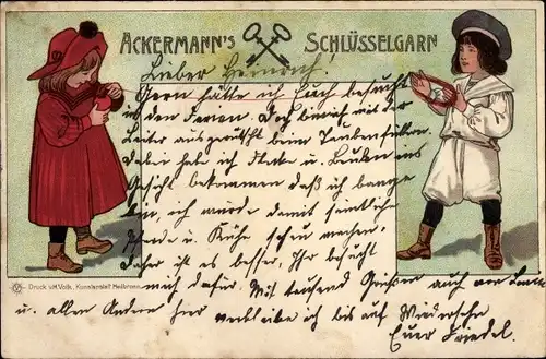 Litho Reklame Ackermann's Schlüsselgarn, Kinder