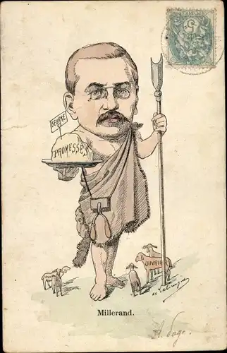 Litho Französischer Präsident Alexandre Millerand als Schäfer, Karikatur, Butter, Versprechungen