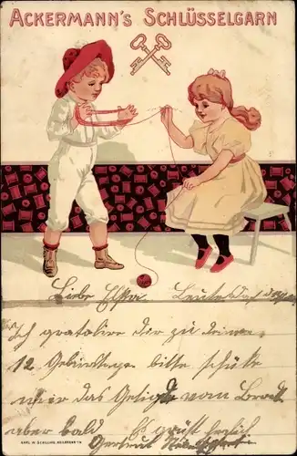 Litho Reklame Ackermann's Schlüsselgarn, Kinder