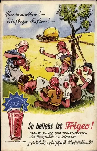 Künstler Ak So beliebt ist Frigeo, Brausepulver und Trinktabletten, Erntewetter, durstige Kehlen