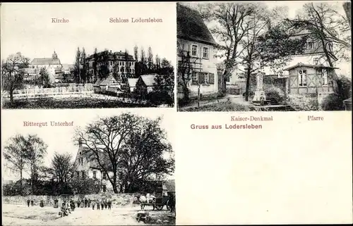 Ak Lodersleben Querfurt im Saalekreis, Kaiser Denkmal, Kirche, Pfarre, Schloss, Rittergut