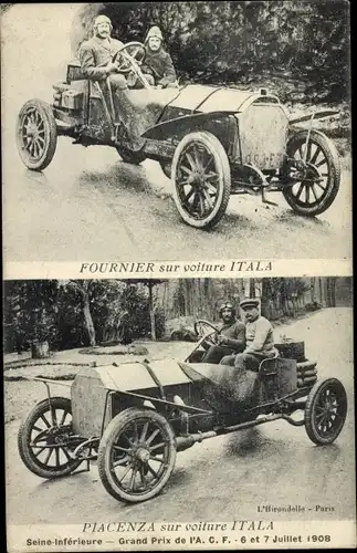 Ak Fournier und Piacenza, Automobil Itala, Circuit de la Seine Inferieure 1908