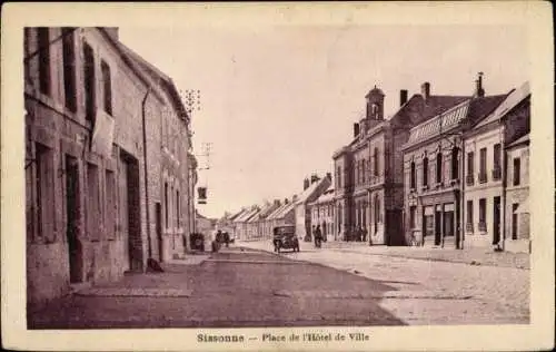 Ak Sissonne Aisne, Rathausplatz