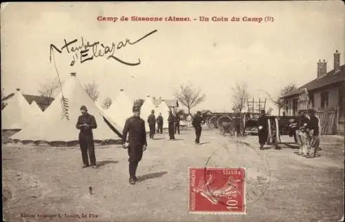 Ak Sissonne Aisne, Sissonne Camp, Eine Ecke des Lagers