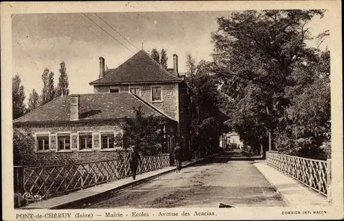Ak Pont de Chéruy Isère, Rathaus, Schulen, Avenue des Acacias