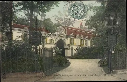 Ak Paris XVI, Bois de Boulogne, Das Schloss von Madrid