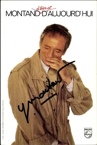 Autogrammkarte Schauspieler und Sänger Yves Montand, Portrait, Autogramm