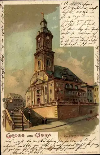 Litho Gera in Thüringen, St.-Salvatorkirche