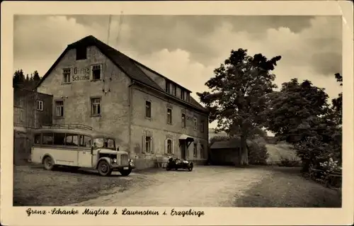 Ak Müglitz Lauenstein im Müglitztal Altenberg, Grenz-Schänke, Bus