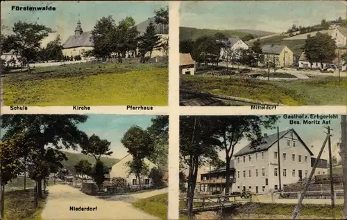 Ak Fürstenwalde Geising Altenberg Erzgebirge, Schule, Kirche, Pfarrhaus, Gasthof zum Erbgericht