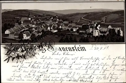 Litho Lauenstein im Müglitztal Altenberg, Totalansicht vom Ort