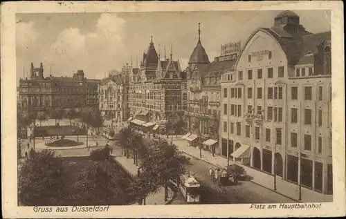 Ak Düsseldorf am Rhein, Platz am Hauptbahnhof, Straßenbahn