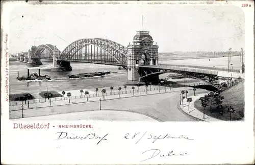 Ak Düsseldorf am Rhein, Rheinbrücke, Schiffe