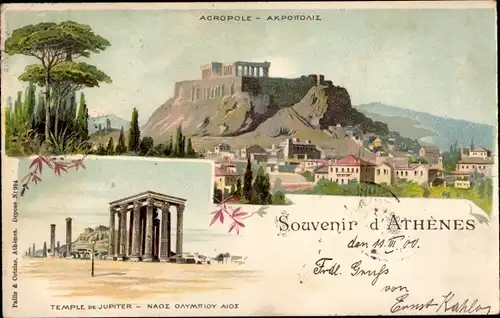 Litho Athen Griechenland, Acropole, Temple de Jupiter