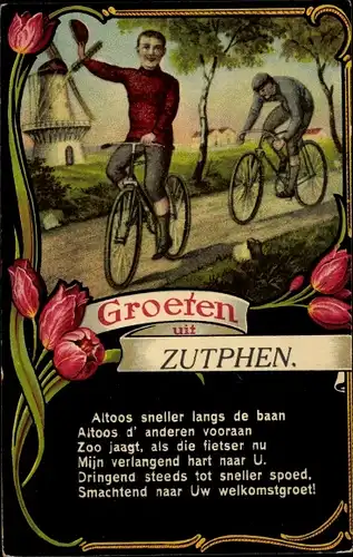Ak Zutphen Gelderland, Radfahrer, Tulpen, Fahrräder