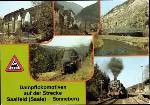 Ak Saalfeld an der Saale Thüringen, Dampflokomotiven auf der Strecke Saalfeld-Sonneberg