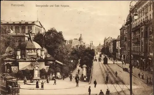 Ak Hannover in Niedersachsen, Georgstraße, Café Kröpcke, Straßenbahn
