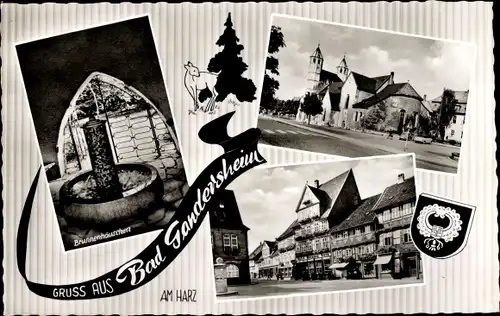 Ak Bad Gandersheim am Harz, Wappen, Brunnen, Teilansicht
