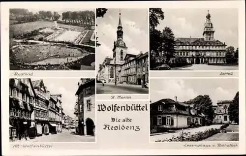 Ak Wolfenbüttel in Niedersachsen, Schloss, Stadtbad, St. Marien, Lessinghaus, Bibliothek