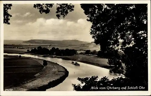 Ak Emmerthal Ohr, Blick vom Ohrberg auf das Schloss Ohr, Panorama