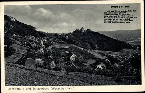 Ak Schaumburg Rinteln an der Weser, Schloss Schaumburg, Burg, Paschenburg, Weserlied