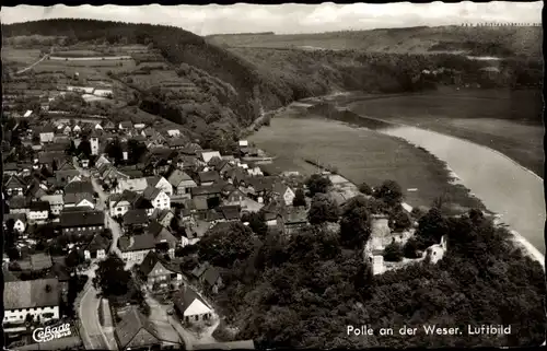 Ak Polle an der Weser, Ortsansicht, Luftbild