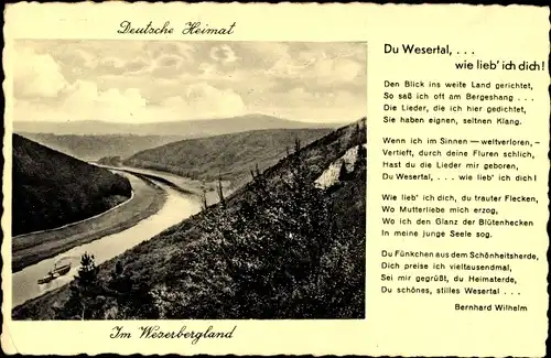 Ak Polle an der Weser, Weserbergland, Gedicht Du Wesertal, Bernhard Wilhelm