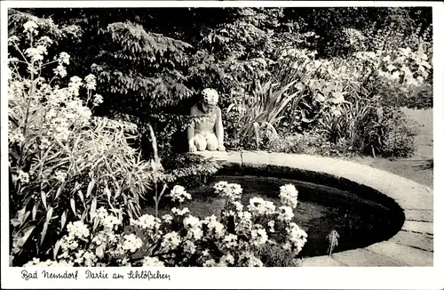 Ak Bad Nenndorf an der Weser, Schlößchen, Park, Brunnen, Statue