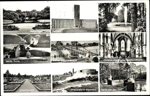 Ak Wilhelmshaven, Rathaus, Bebelallee, Banter Ruine, Ehrenfriedhof, Strandhalle, Christuskirche