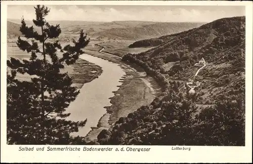 Ak Bodenwerder an der Weser, Panorama, Lutterburg