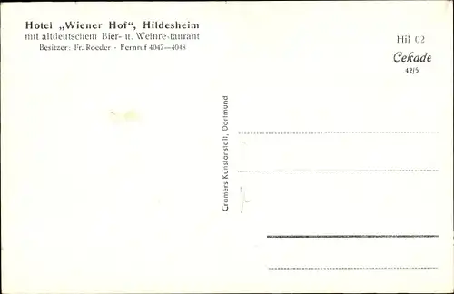 Ak Hildesheim in Niedersachsen, Hotel Wiener Hof, Altdeutsche Diele