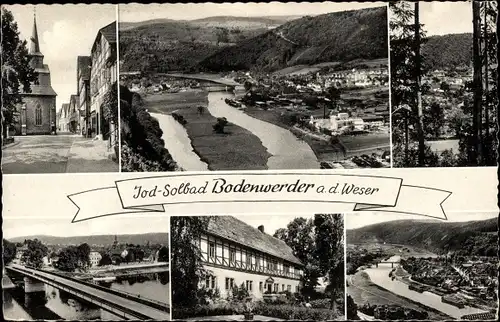 Ak Bodenwerder an der Weser, Panorama, Teilansichten, Brücke