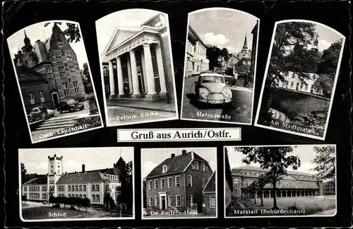 Ak Aurich in Ostfriesland, Hafenstraße, Kirche, Schloss, de Pottere Haus