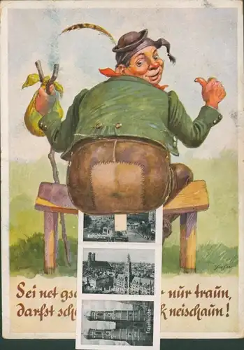 Leporello Ak München, Frauenkirche, Rathaus, Wanderer