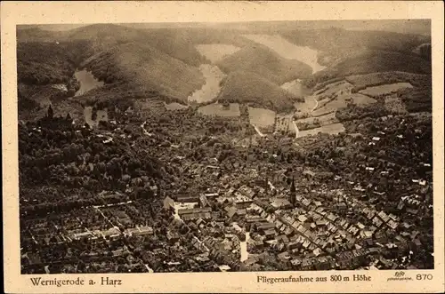 Ak Wernigerode im Harz, Ortsansicht, Fliegeraufnahme, 800 m Höhe