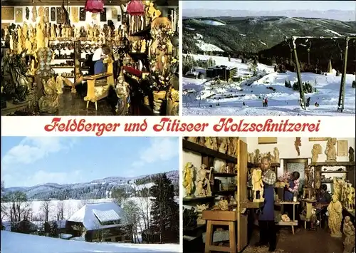 Ak Titisee Neustadt im Breisgau Hochschwarzwald, Feldberger und Titiseer Holzschnitzerei, Winter