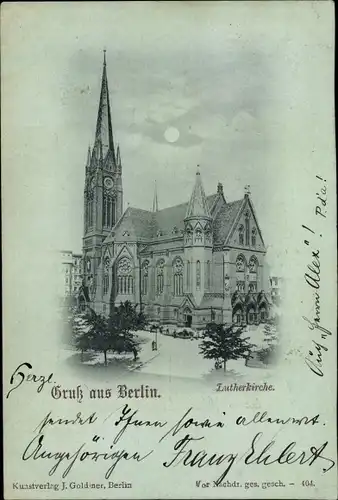 Mondschein Ak Berlin Schöneberg, Blick auf die Lutherkirche