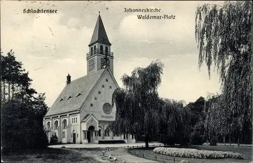 Ak Berlin Zehlendorf, Schlachtensee, Waldemarplatz, Johanneskirche