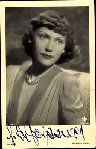Ak Schauspielerin Hilde Weissner, Portrait, Ross A 3080 1, Autogramm