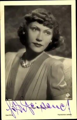 Ak Schauspielerin Hilde Weissner, Portrait, Ross A 3080 1, Autogramm