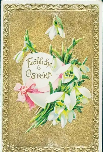 Präge Ak Glückwunsch Ostern, Osterei, Schneeglocken