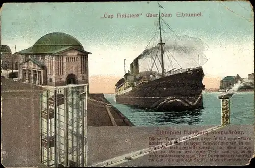 Ak Dampfer Cap Finistere, Elbtunnel, HSDG