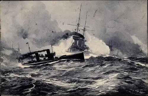 Künstler Ak Stöwer, W., Torpedoboots-Angriff in der Nordsee