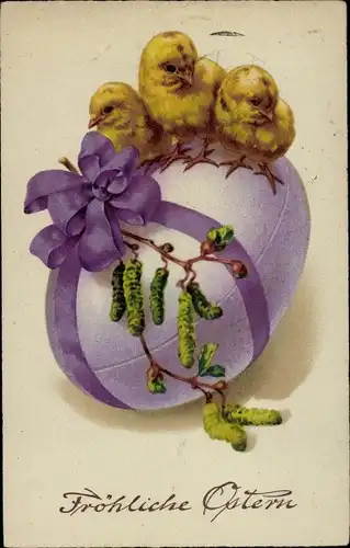 Ak Glückwunsch Ostern, Küken, Osterei, Schleife