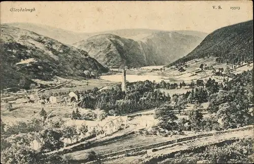 Ak Glendalough Co. Wicklow Irland, Gesamtansicht