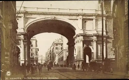 Ak Genova Genua Liguria, Via XX Settembre, Ponte monumentale