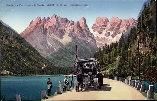 Ak Landro Höhlenstein Südtirol, Lago di Landro, Dürrensee mit Monte Cristallo, Dolomitenstraße